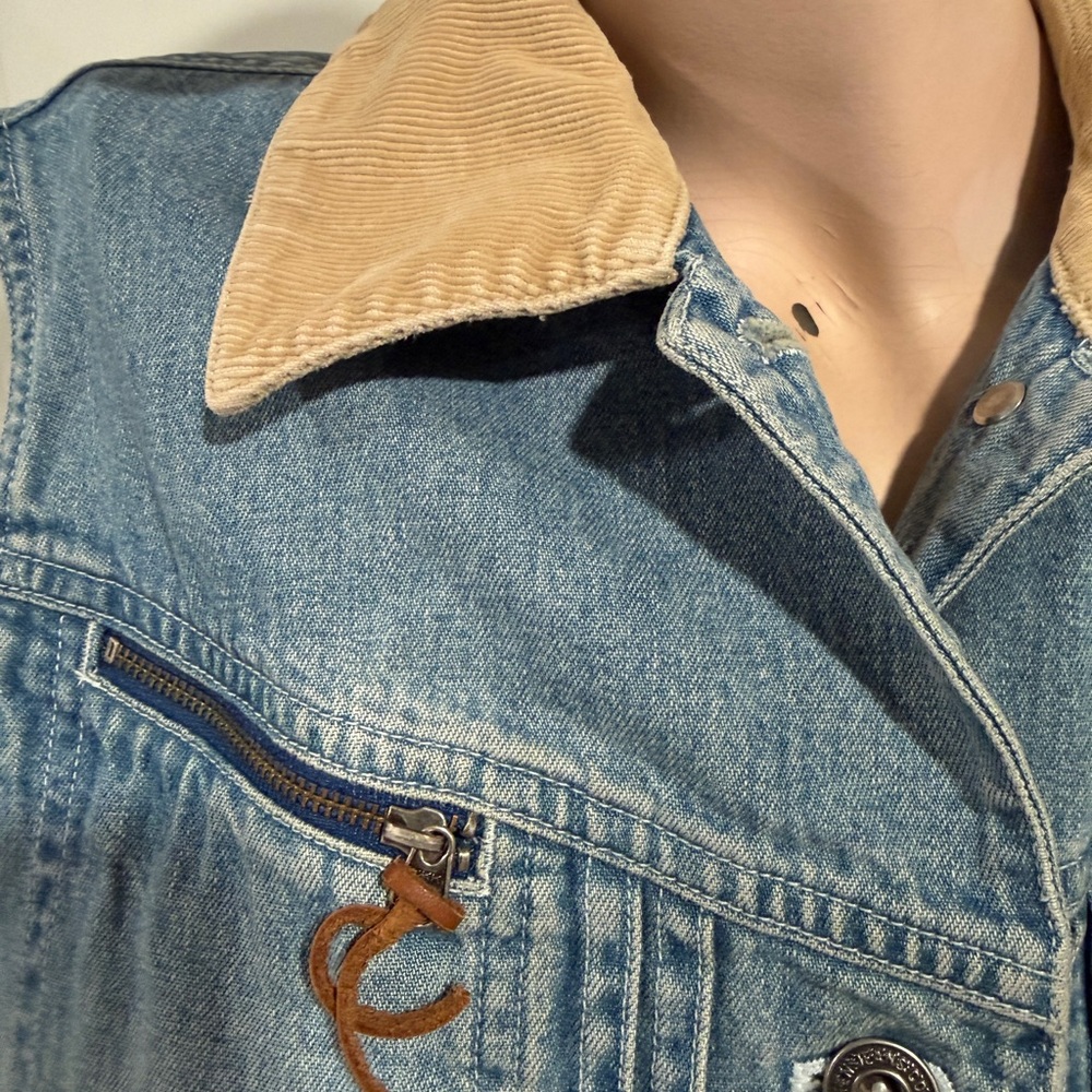 RL67 Ralph Lauren Vintage Denim Vest with Tan Collar - Picture 2 of 5